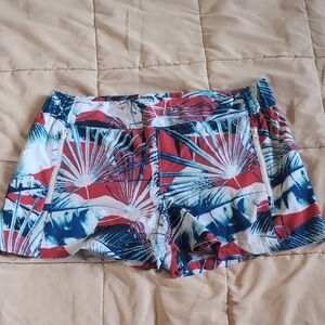 Reel Legends Red and Blue Tropical Women's Athletic Shorts